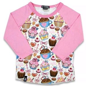 Cupcakes Kids Tee Raglan Retro Dessert Pink Cute Sweets Bows Toddler Girls Shirt